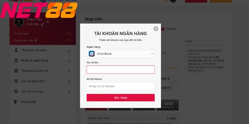Nạp rút tiền net88